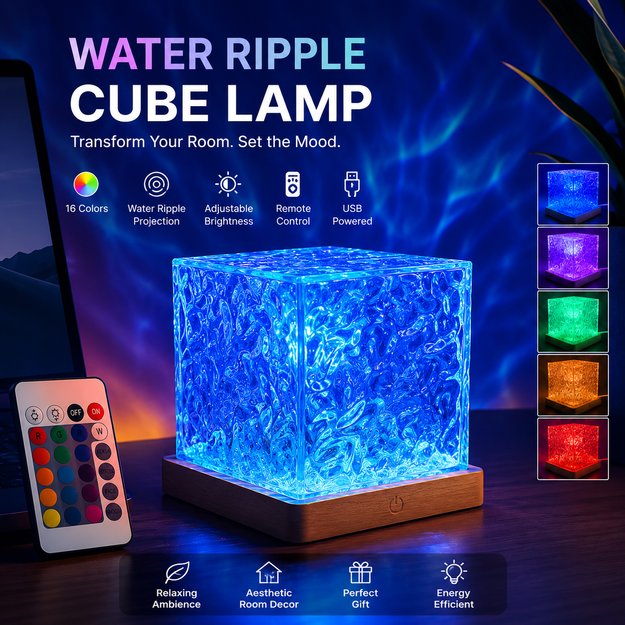Water Ripple Cube Lamp Limited offer 50% Off