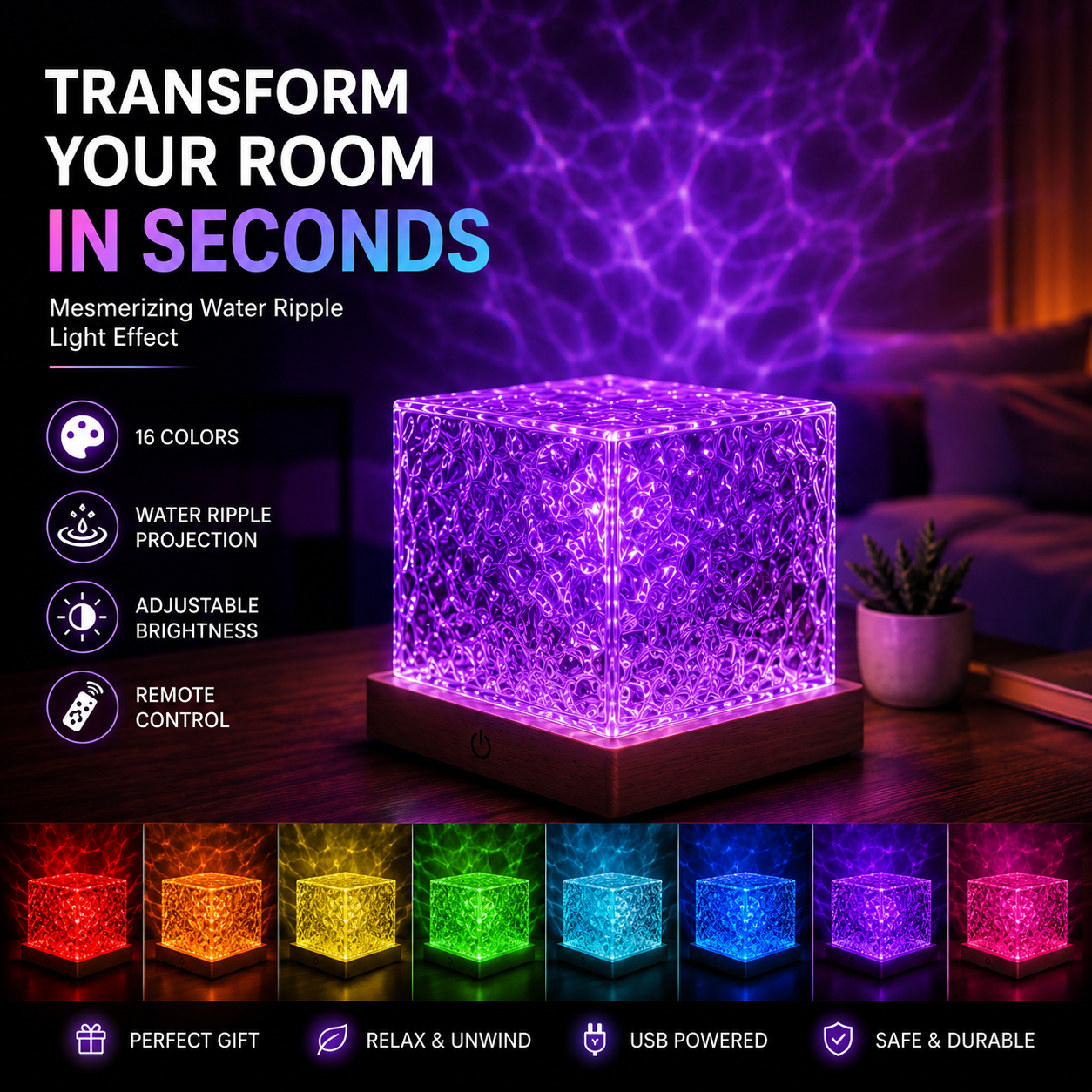 Water Ripple Cube Lamp Limited offer 50% Off