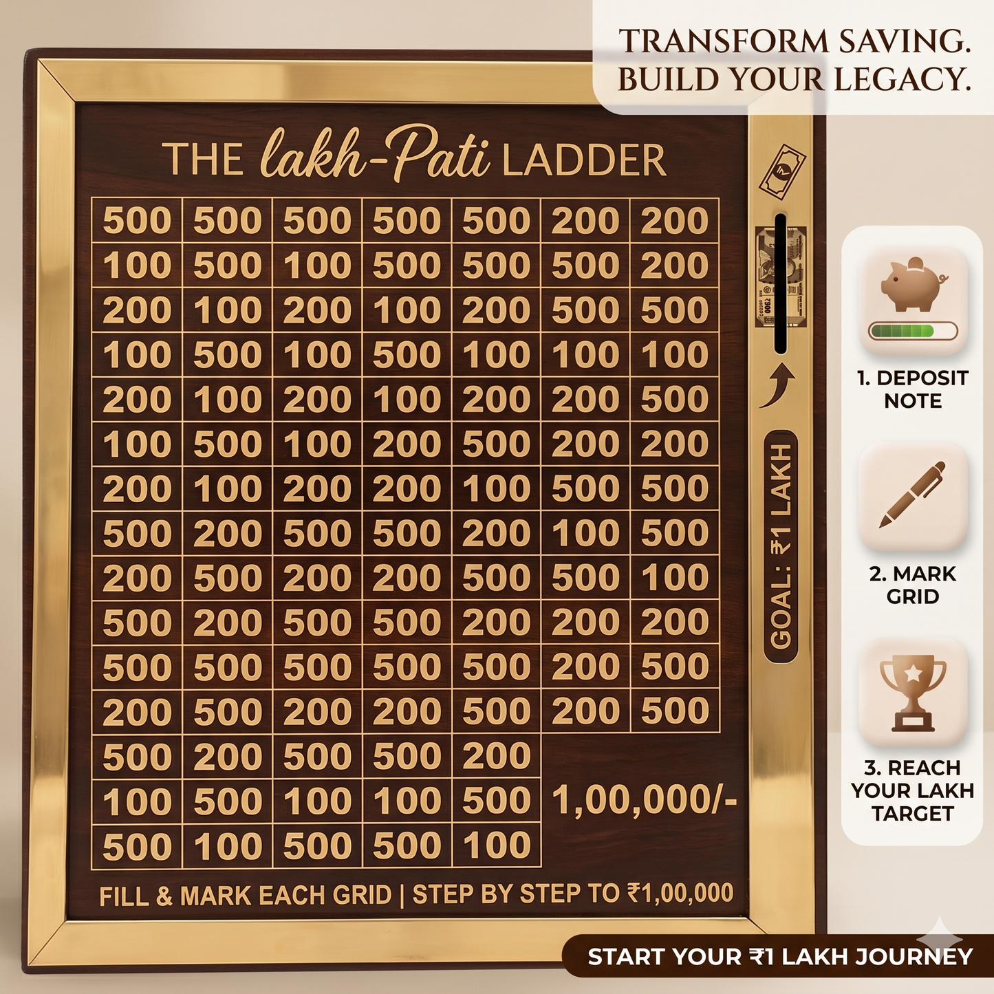 Wooden Money Saving Box for Adults – 1 Lakh Piggy Bank with Lock,