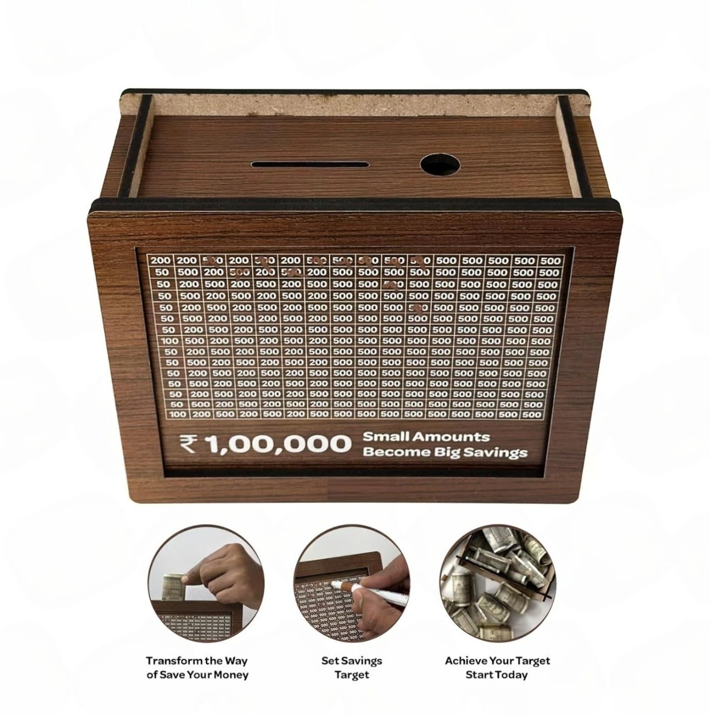 Wooden Money Saving Box for Adults – 1 Lakh Piggy Bank with Lock,