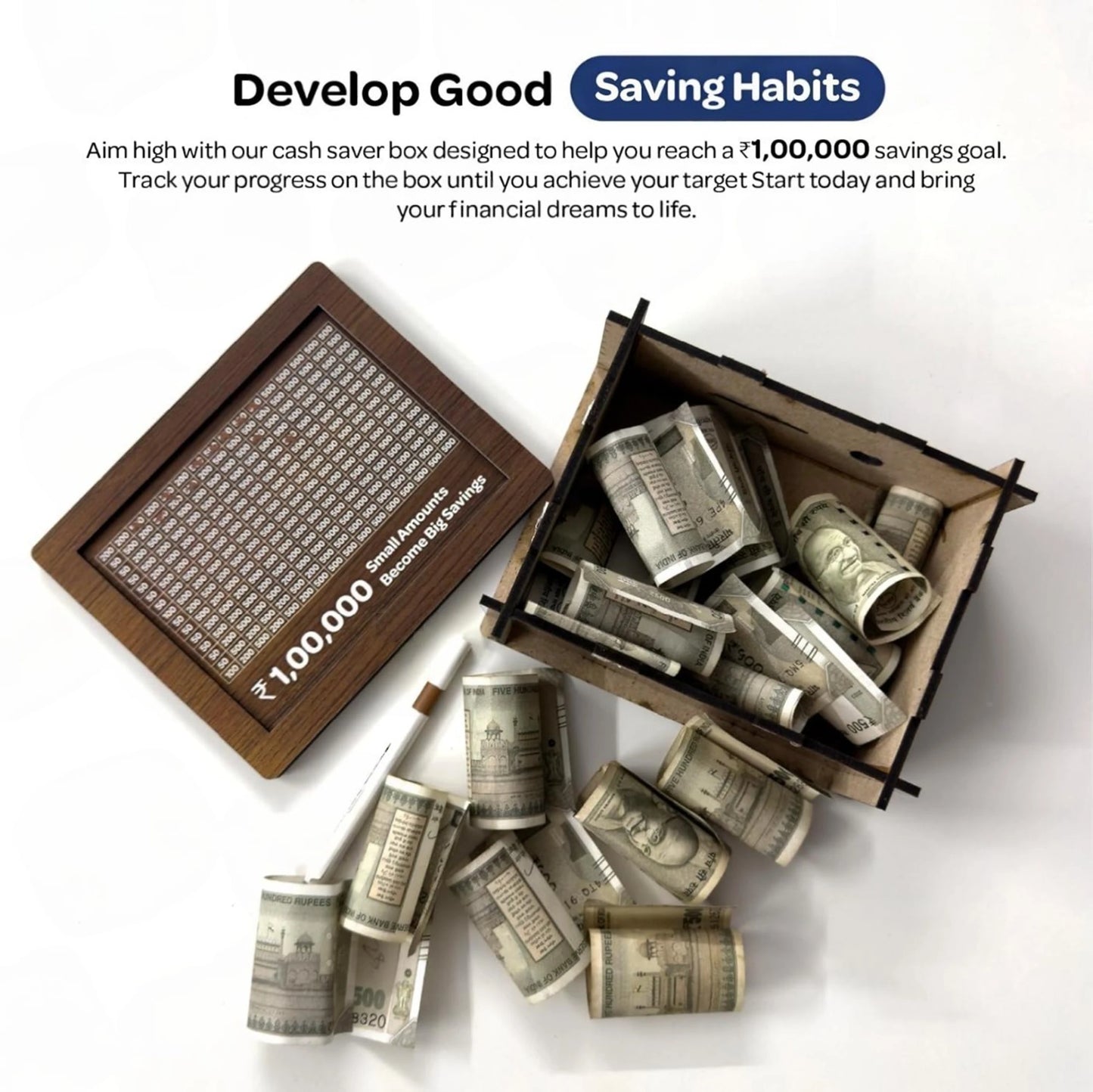 Wooden Money Saving Box for Adults – 1 Lakh Piggy Bank with Lock,